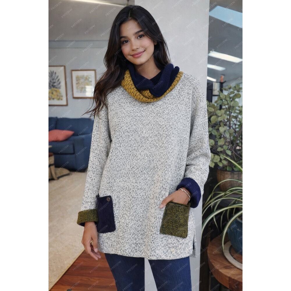 Margaret winters Knit Sweater NWT Artisan Made Contrasting Color Block XL